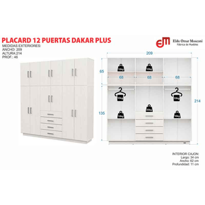Placard E-Mosconi Dakar Plus 12 Puertas Tono Wengue 209x214x46Cm 56587