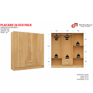 Placard E-Mosconi Pack 26 6 Puertas Tono Blanco 181x169x46Cm 57064