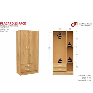 Placard E-Mosconi Pack 23 3 Puertas Tono Tissa 181x85x46Cm 57165