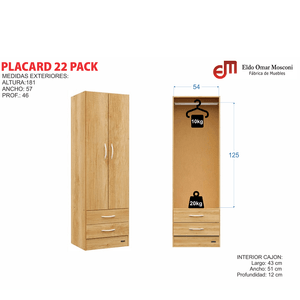 Placard E-Mosconi Pack 22 2 Puertas Tono Tissa 181x57x46Cm 57164