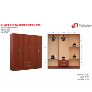 Placard E-Mosconi Pack 26 6 Puertas Tono Chocolate 181x169x46Cm 57080