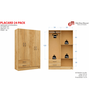 Placard E-Mosconi Pack 24 4 Puertas Tono Tissa 181x113x46Cm 57166