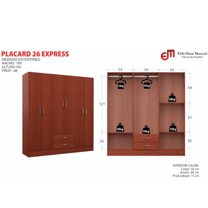 Placard E-Mosconi Milenial Express 6 Puertas Tono Grei 169x181x46Cm 55321