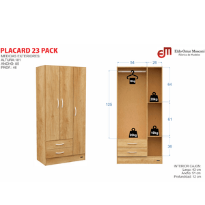 Placard E-Mosconi Pack 23 3 Puertas Tono Grei 181x85x46Cm 57181