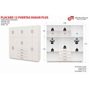 Placard E-Mosconi Dakar Plus 12 Puertas Tono Blanco 214x209x46Cm 56583