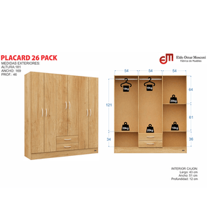 Placard E-Mosconi Pack 26 6 Puertas Tono Grei 181x169x46Cm 57185