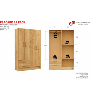Placard E-Mosconi Pack 24 4 Puertas Tono Grei 113x181x46Cm 57182