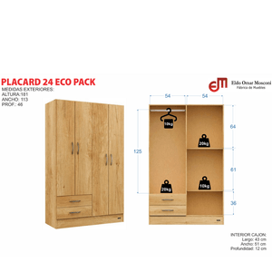 Placard E-Mosoconi Pack24 4 Puertas Tono Caoba 113x181x46Cm 57069