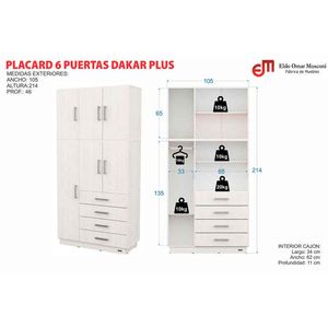 Placard E-Mosconi Dakar Plus 6 Puertas Tono Blanco 105x214x46Cm 56711