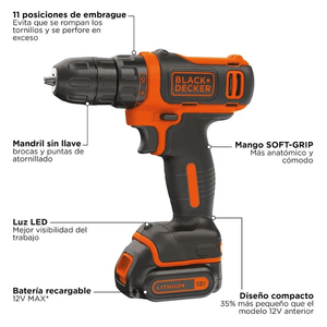 Taladro Atornillador 12v inalambrico Bdcdd12c