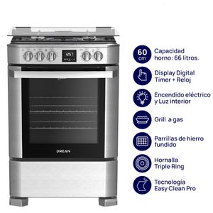 Cocina Drean 60cm con Display Acero Inox. CD6009EI
