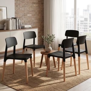 Combo Silla Milan Madera Polimero Negra X4 unidades